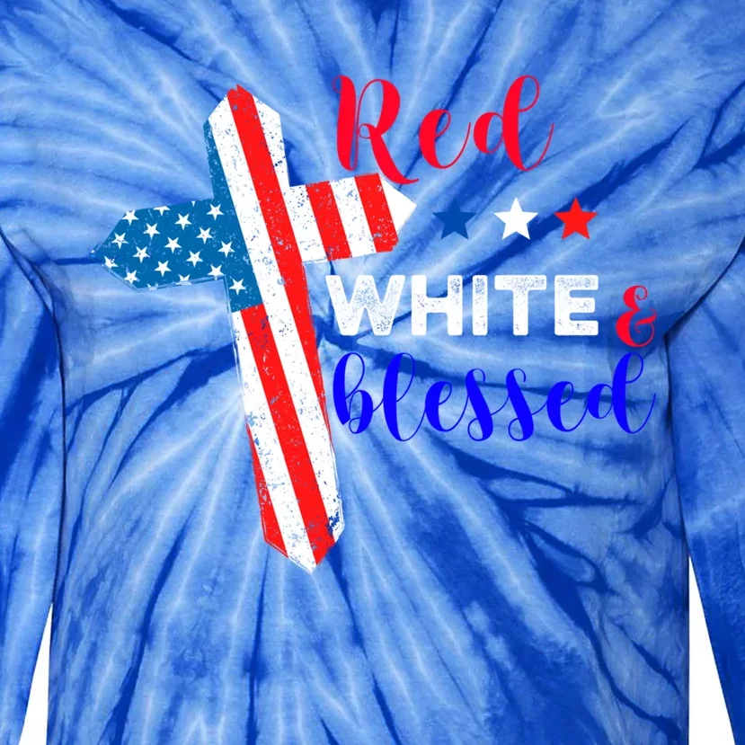 Cross American Flag Red White Blessed Believer God Usa Meaningful Gift Tie-Dye Long Sleeve Shirt