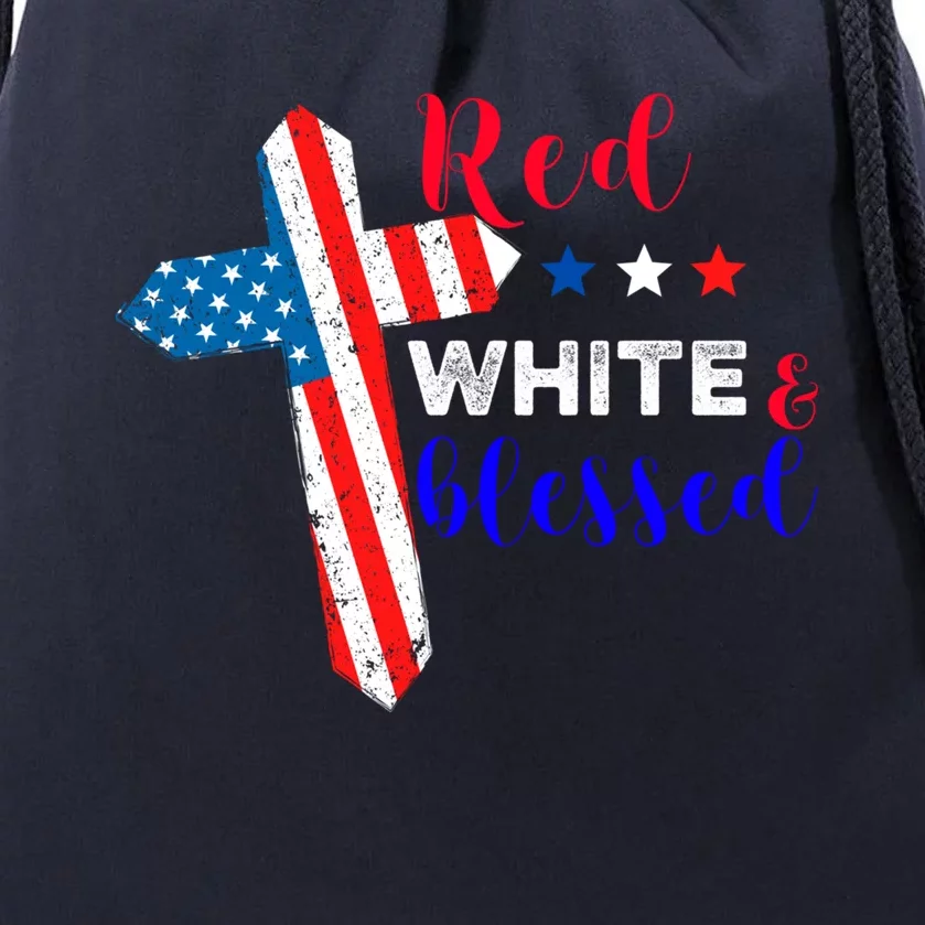 Cross American Flag Red White Blessed Believer God Usa Meaningful Gift Drawstring Bag