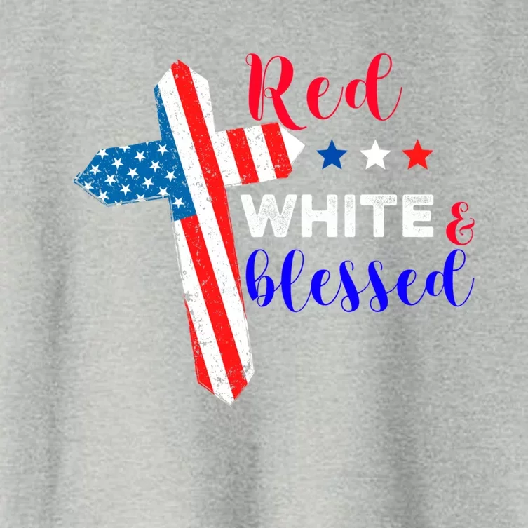 Cross American Flag Red White Blessed Believer God Usa Meaningful Gift Women's Crop Top Tee