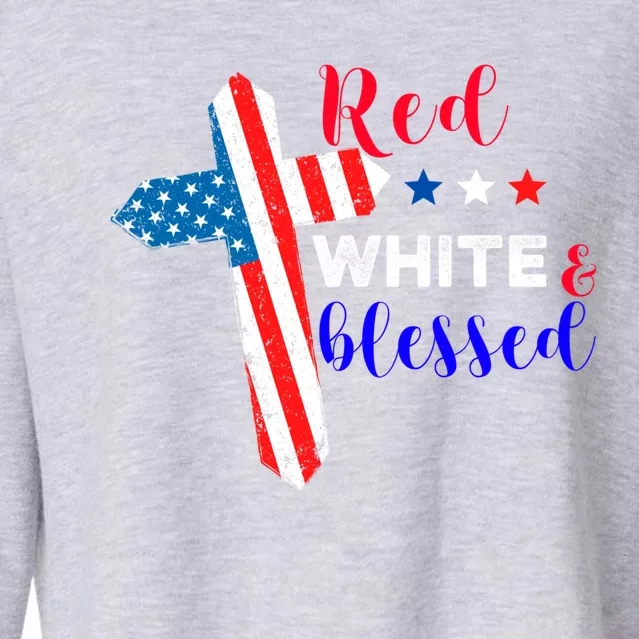 Cross American Flag Red White Blessed Believer God Usa Meaningful Gift Cropped Pullover Crew