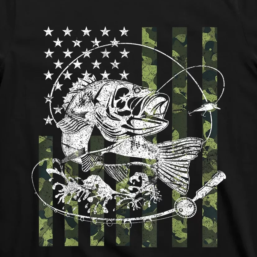 Camouflage American Flag Fishing Gifts T-Shirt