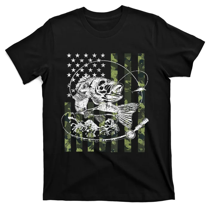 Camouflage American Flag Fishing Gifts T-Shirt