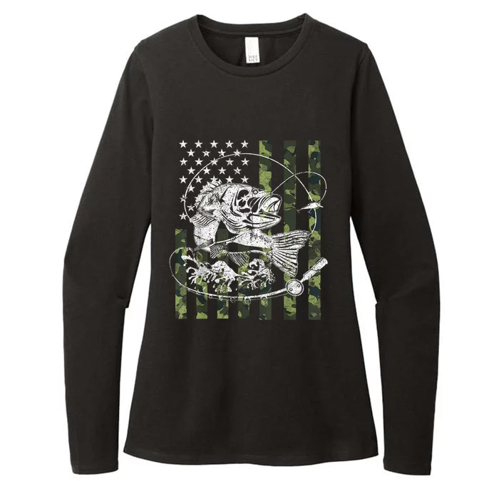 Camouflage American Flag Fishing Gifts Womens CVC Long Sleeve Shirt