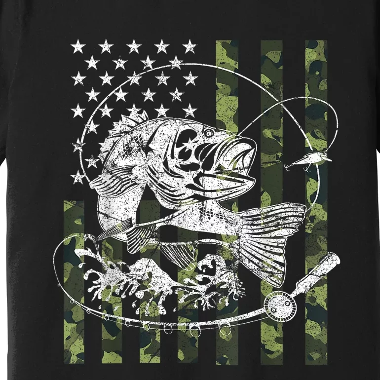 Camouflage American Flag Fishing Gifts Premium T-Shirt