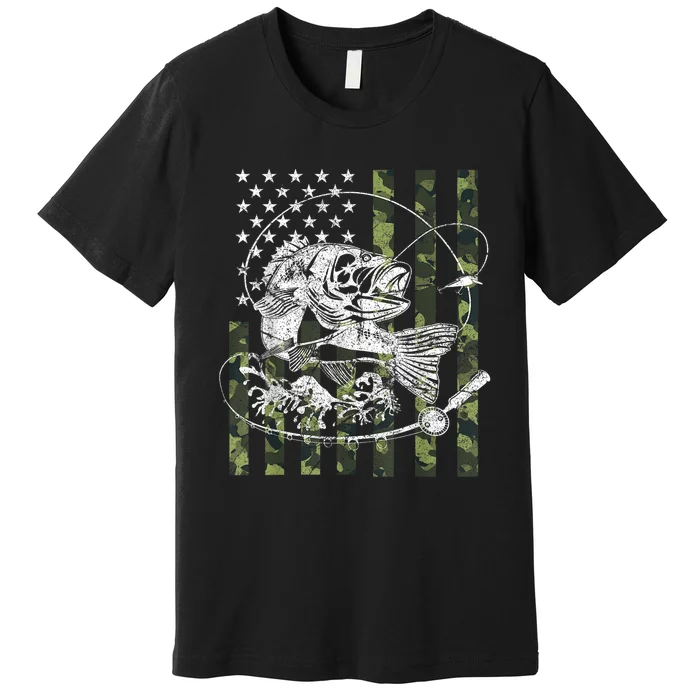 Camouflage American Flag Fishing Gifts Premium T-Shirt