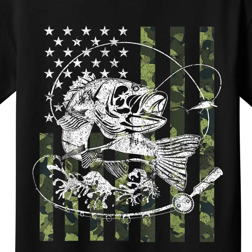 Camouflage American Flag Fishing Gifts Kids T-Shirt