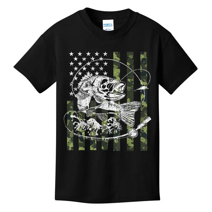 Camouflage American Flag Fishing Gifts Kids T-Shirt