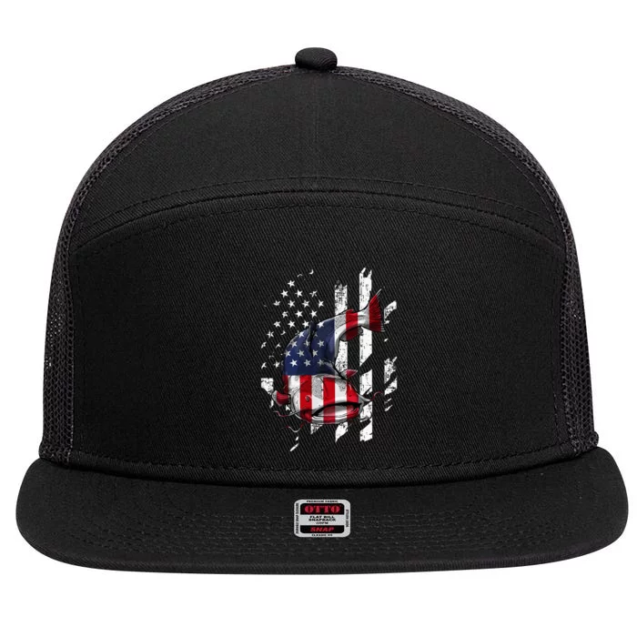 Catfishing American Flag Catfish Angler Fisherman 7 Panel Mesh Trucker Snapback Hat