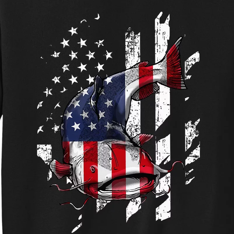 Catfishing American Flag Catfish Angler Fisherman Tall Sweatshirt