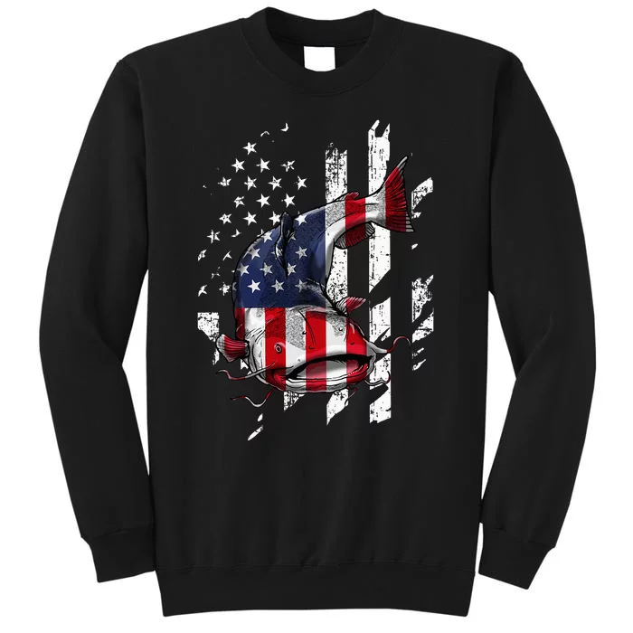 Catfishing American Flag Catfish Angler Fisherman Tall Sweatshirt