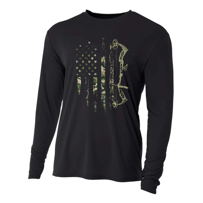 Camo American Flag Bowhunting Bow Archery Deer Hunting Gift Cooling Performance Long Sleeve Crew