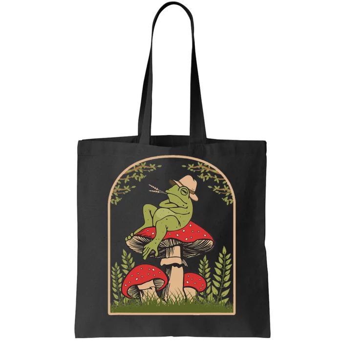 Cottagecore Aesthetic Frog Goblincore Mushroom Toad Tote Bag