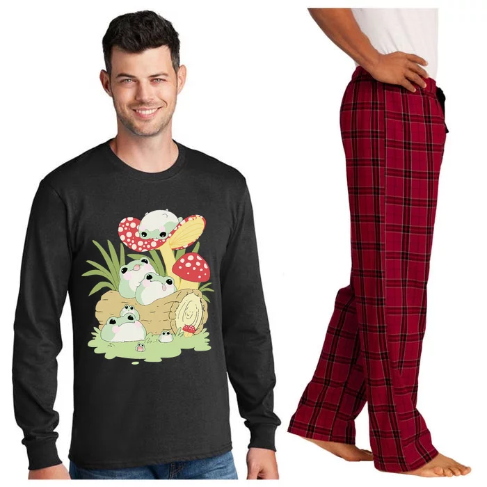 Cottagecore Aesthetic Frog Lying on Mushroom Long Sleeve Pajama Set