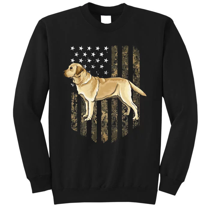 Camo American Flag Yellow Labrador Retriever 4th Of July USA Tall Sweatshirt