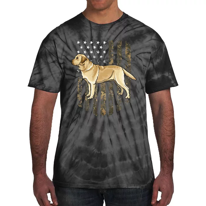 Camo American Flag Yellow Labrador Retriever 4th Of July USA Tie-Dye T-Shirt