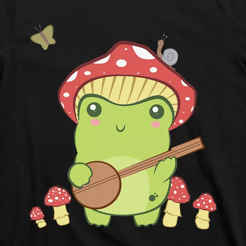 Cottagecore Aesthetic Frog Playing Banjo On Mushroom Cute T-Shirt