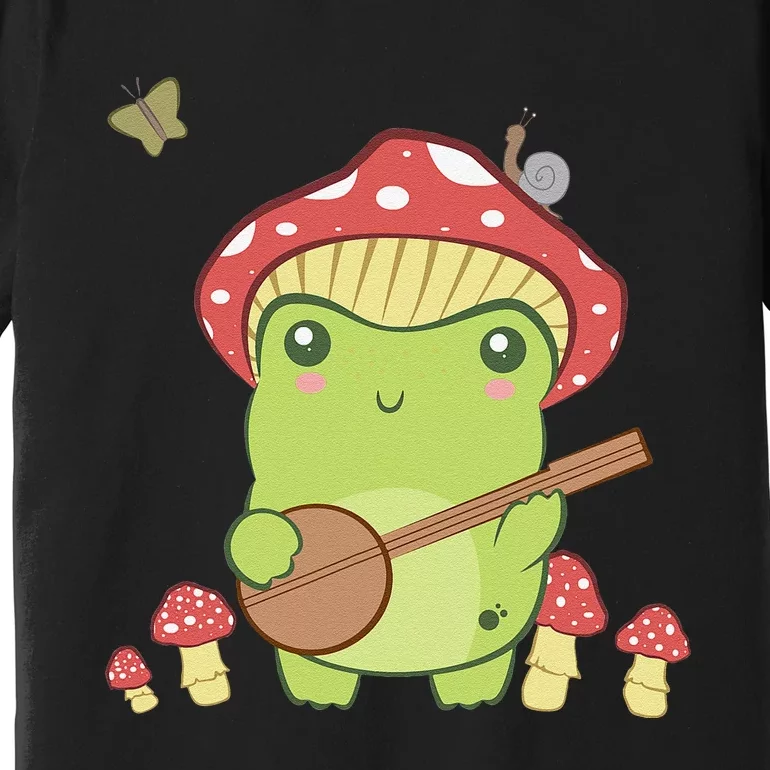 Cottagecore Aesthetic Frog Playing Banjo On Mushroom Cute Premium T-Shirt