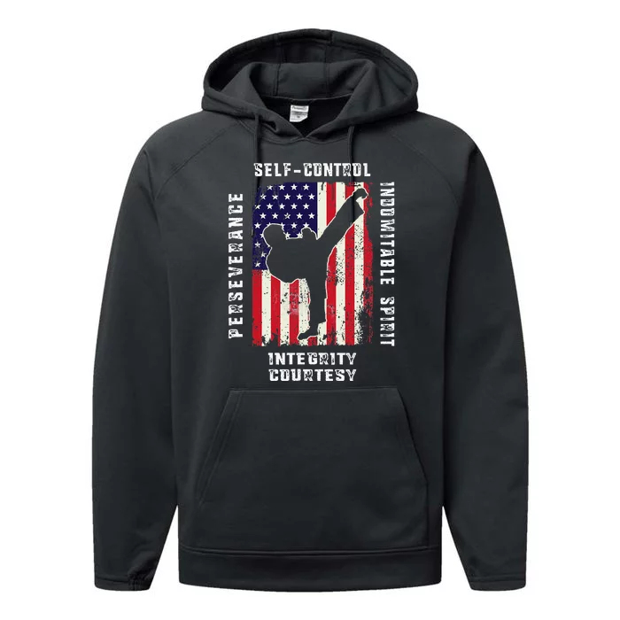 Cool American Flag Taekwondo Gift Tae Kwon Do Martial Arts Performance Fleece Hoodie