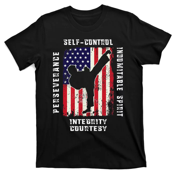 Cool American Flag Taekwondo Gift Tae Kwon Do Martial Arts T-Shirt