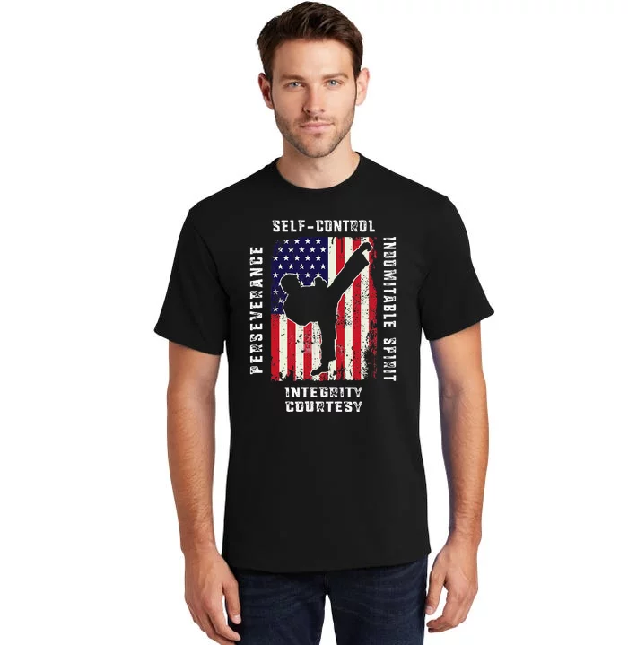 Cool American Flag Taekwondo Gift Tae Kwon Do Martial Arts Tall T-Shirt