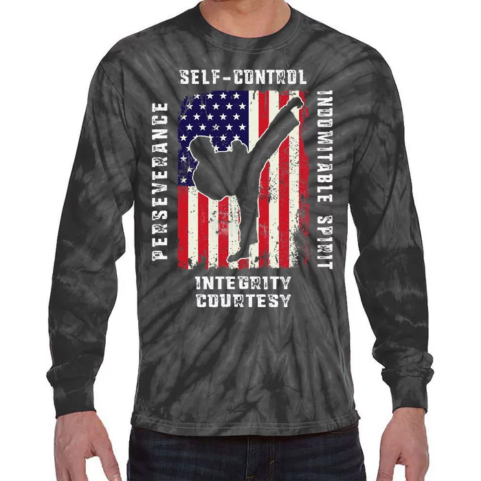 Cool American Flag Taekwondo Gift Tae Kwon Do Martial Arts Tie-Dye Long Sleeve Shirt