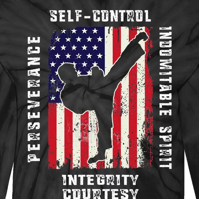 Cool American Flag Taekwondo Gift Tae Kwon Do Martial Arts Tie-Dye Long Sleeve Shirt