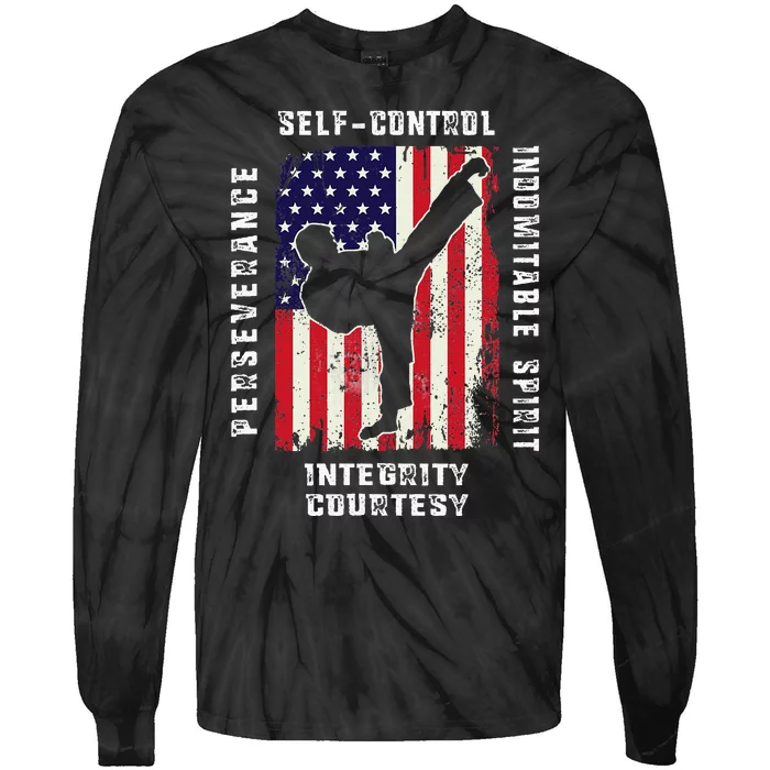 Cool American Flag Taekwondo Gift Tae Kwon Do Martial Arts Tie-Dye Long Sleeve Shirt