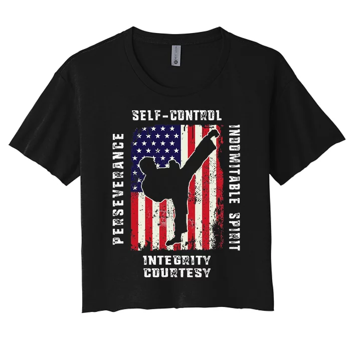 Cool American Flag Taekwondo Gift Tae Kwon Do Martial Arts Women's Crop Top Tee