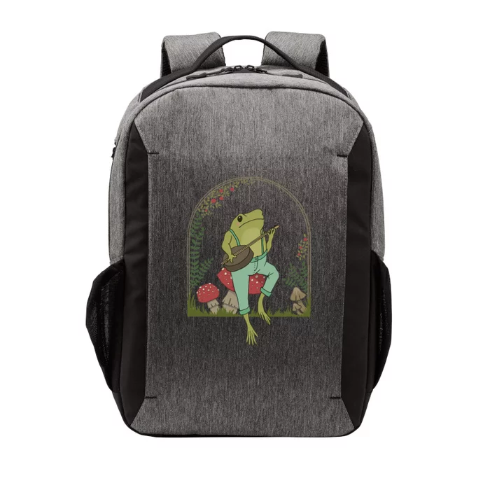 Cottagecore Aesthetic Frog Mushroom Playing Banjo Guitar Vector Backpack