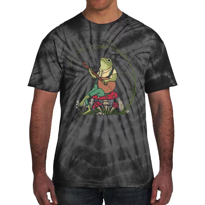 Cottagecore Aesthetic Frog Mushroom Playing Banjo Guitar Tie-Dye T-Shirt