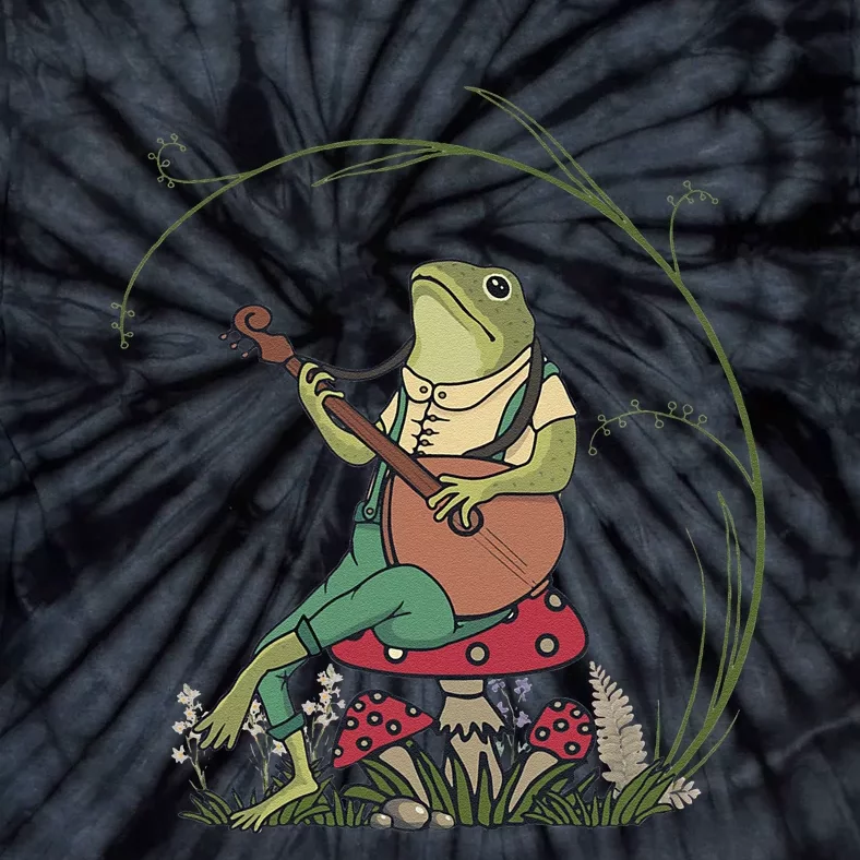 Cottagecore Aesthetic Frog Mushroom Playing Banjo Guitar Tie-Dye T-Shirt