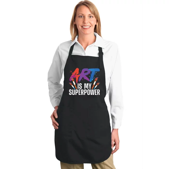 Cool Art For Art Teacher Artist Painter Superpower Full-Length Apron With Pocket