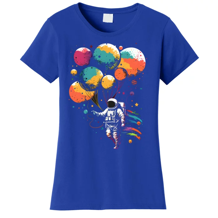 Cool Astronaut Flying With Balloon Planets Space Planets Gift Women's T-Shirt