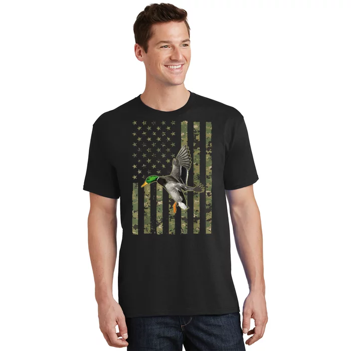 Camo American Flag Duck Hunting Goose Hunt Duck Hunter Gift T-Shirt