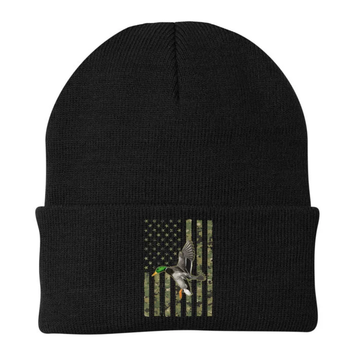 Camo American Flag Duck Hunting Goose Hunt Duck Hunter Gift Knit Cap Winter Beanie