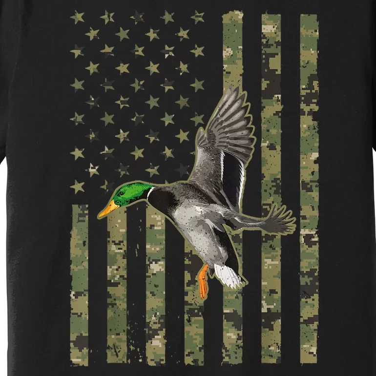 Camo American Flag Duck Hunting Goose Hunt Duck Hunter Gift Premium T-Shirt