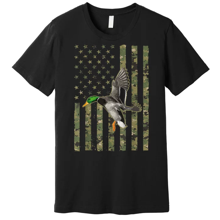 Camo American Flag Duck Hunting Goose Hunt Duck Hunter Gift Premium T-Shirt