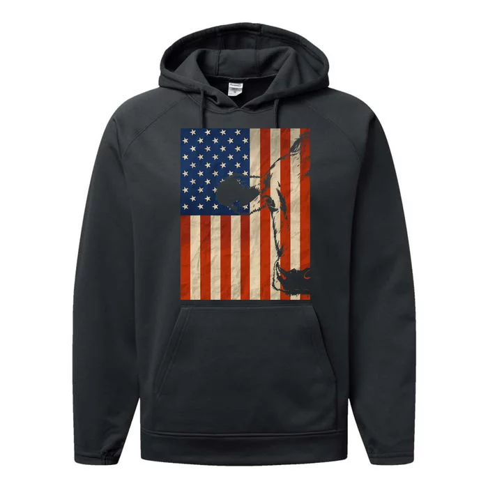 Cow American Flag Cattle Animal Lover Patriotic Gift Performance Fleece Hoodie