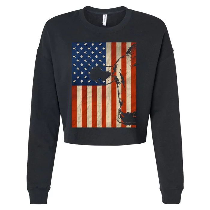 Cow American Flag Cattle Animal Lover Patriotic Gift Cropped Pullover Crew