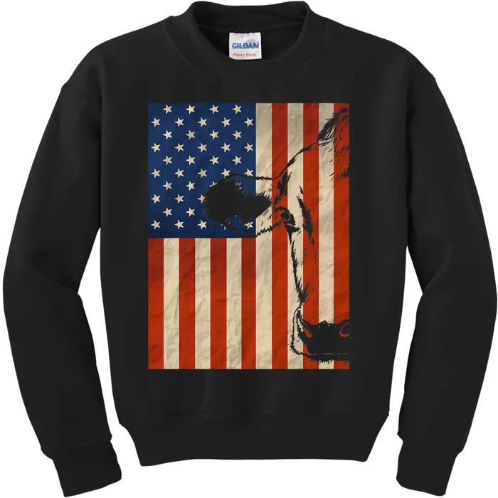 Cow American Flag Cattle Animal Lover Patriotic Gift Kids Sweatshirt