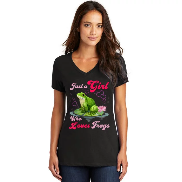 Cute And Funny Just A Girl Who Loves Frogs Women's V-Neck T-Shirt