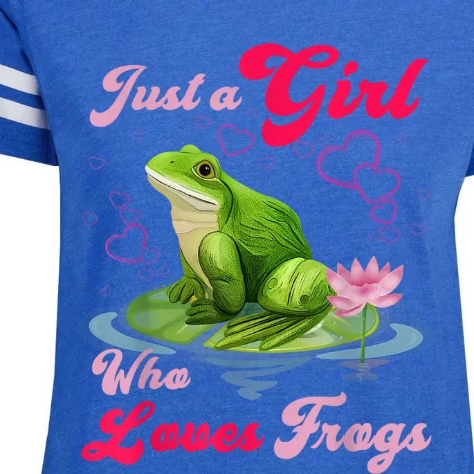 Cute And Funny Just A Girl Who Loves Frogs Enza Ladies Jersey Football T-Shirt