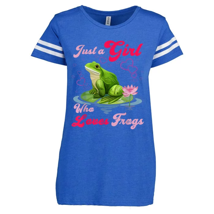 Cute And Funny Just A Girl Who Loves Frogs Enza Ladies Jersey Football T-Shirt