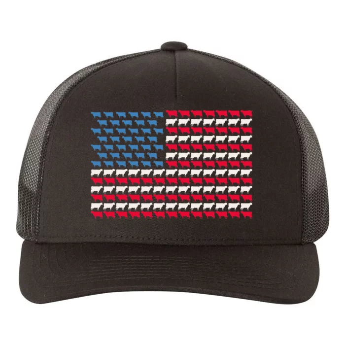 Cow American Flag Heifer US 4th Of July Farm Cattle USA Gift Yupoong Adult 5-Panel Trucker Hat