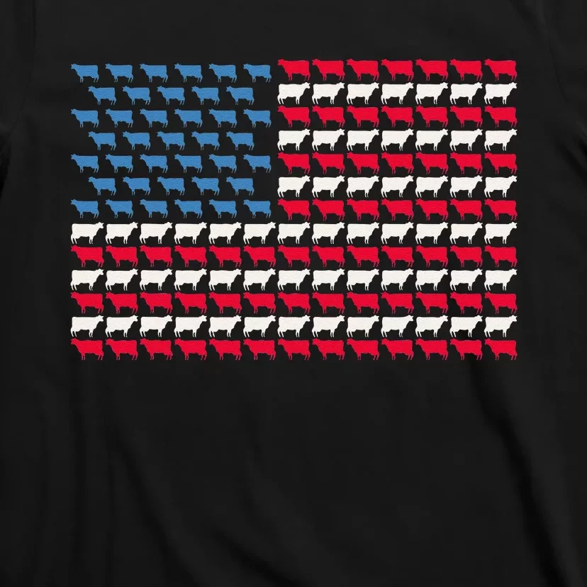 Cow American Flag Heifer US 4th Of July Farm Cattle USA Gift T-Shirt