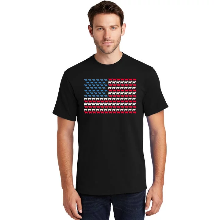 Cow American Flag Heifer US 4th Of July Farm Cattle USA Gift Tall T-Shirt