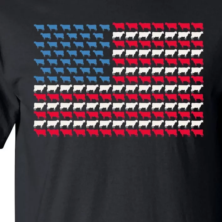 Cow American Flag Heifer US 4th Of July Farm Cattle USA Gift Tall T-Shirt