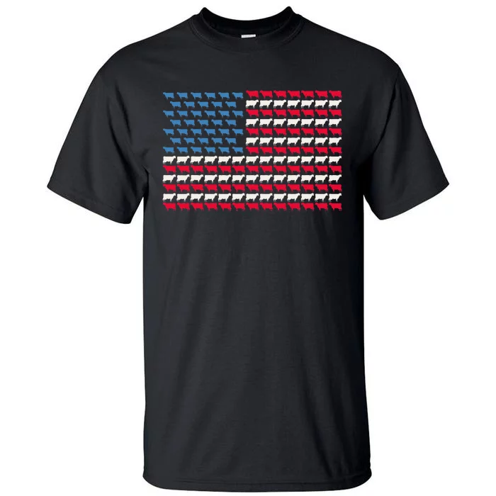 Cow American Flag Heifer US 4th Of July Farm Cattle USA Gift Tall T-Shirt