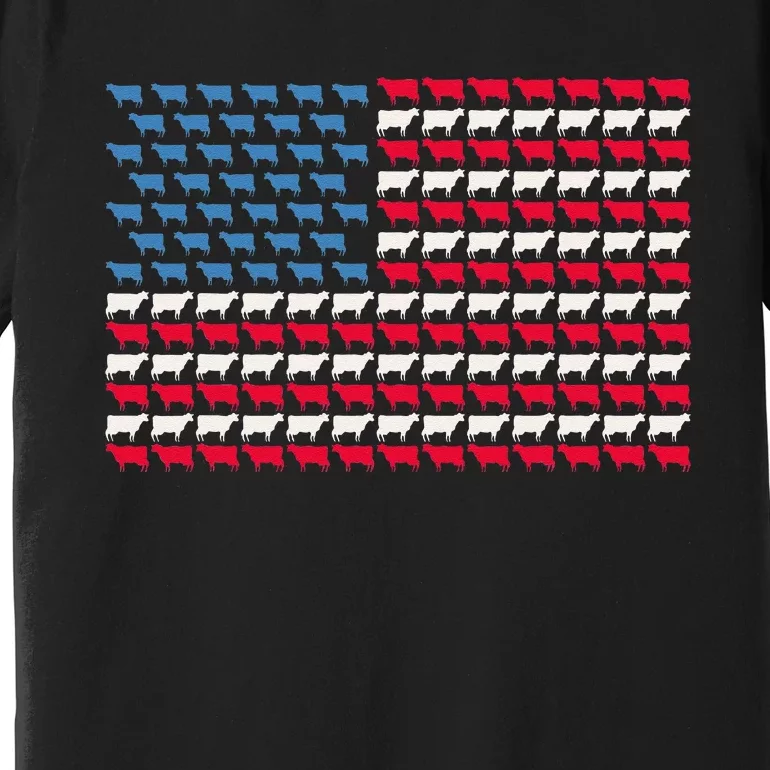 Cow American Flag Heifer US 4th Of July Farm Cattle USA Gift Premium T-Shirt