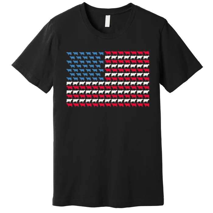 Cow American Flag Heifer US 4th Of July Farm Cattle USA Gift Premium T-Shirt